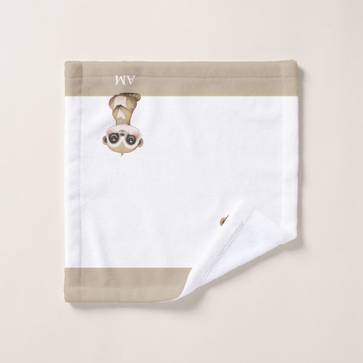 Meerkat & Monogramme sur Beige & Blanc (Gant de toilette)