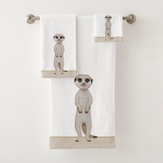 Meerkat op Beige & Wit Bad Handdoek (Insitu)