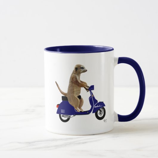 Meerkat op Donkere Blauwe Moped Mok (Rechts)