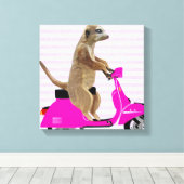 Meerkat op roze brommer canvas afdruk (Insitu (Houten vloer))