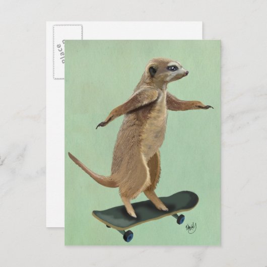 Meerkat op skateboard 3 briefkaart (Voorkant / Achterkant)