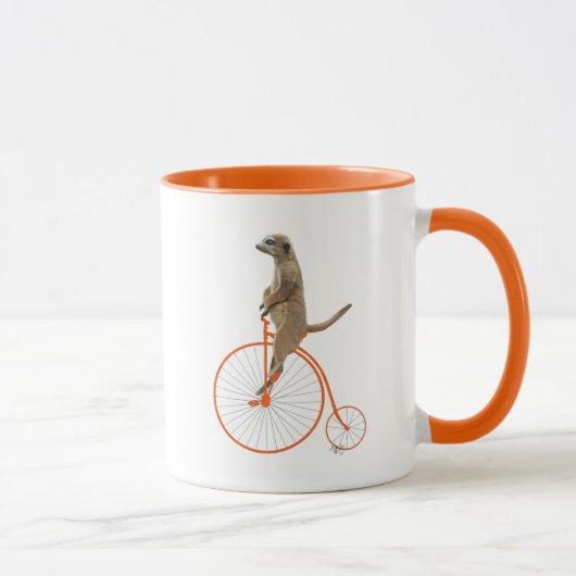 Meerkat over Oranje Penny Farthing Mok (Rechts)