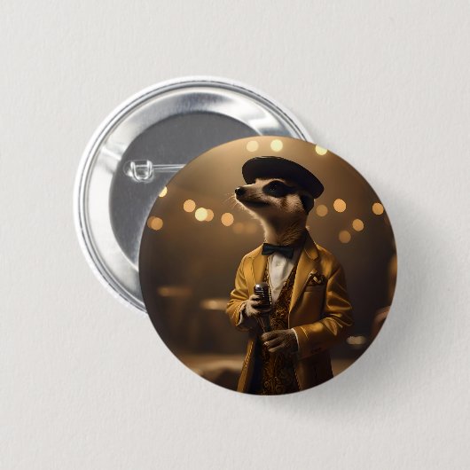 Meerkat Sinatra Ronde Button 5,7 Cm (Voorkant /achterkant)