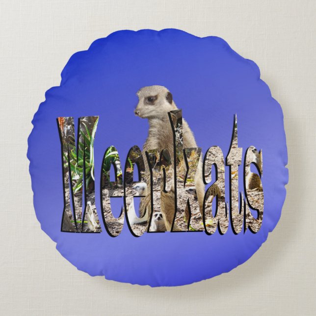 Meerkats Bleus, Coussin À Throw Rond. (Devant)