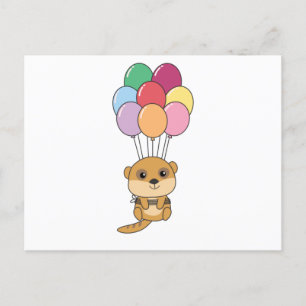 Meerkats vliegen met kleurrijke ballonnen briefkaart