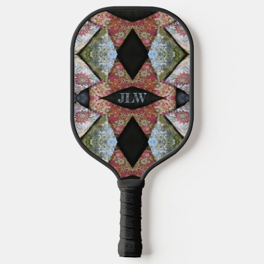 Meerkleurig geborduurd patchwork met Initialen Pickleball Paddle (Achterkant)