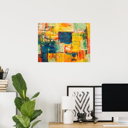 Meerkleurig geel Abstract acrylverf Poster (Thuiskantoor)