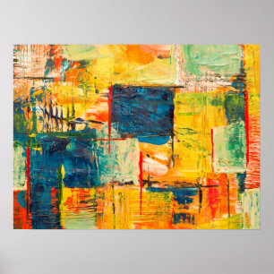 Meerkleurig geel Abstract acrylverf Poster
