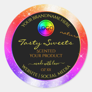 Meerkleurig Glitter Lijst Productlabel met Logo Ronde Sticker