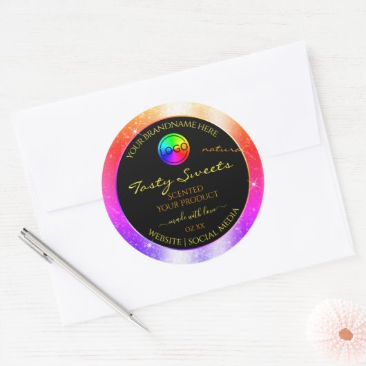 Meerkleurig Glitter Lijst Productlabel met Logo Ronde Sticker (Envelop)