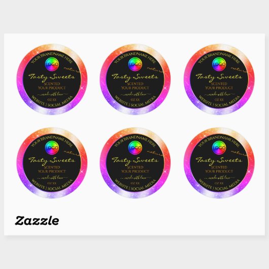 Meerkleurig Glitter Lijst Productlabel met Logo Ronde Sticker (Vel)