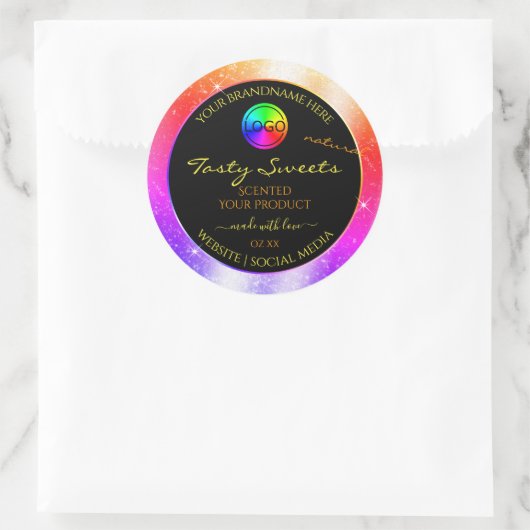 Meerkleurig Glitter Lijst Productlabel met Logo Ronde Sticker (Tas)