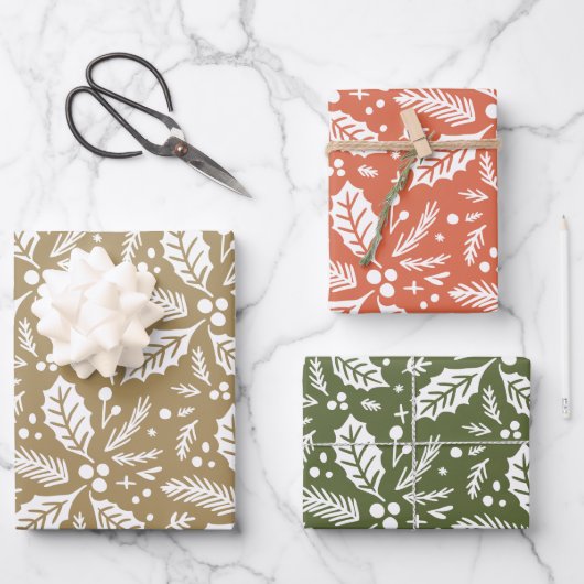 Meerkleurig handschrift Holly Berry Pattern Inpakpapier Vel (Voorkant)