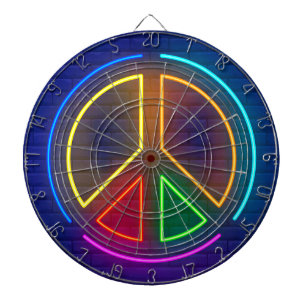Meerkleurig neonsymbool voor het vredesteken dartbord