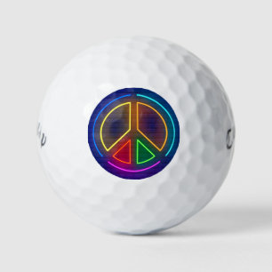 Meerkleurig neonsymbool voor het vredesteken golfballen