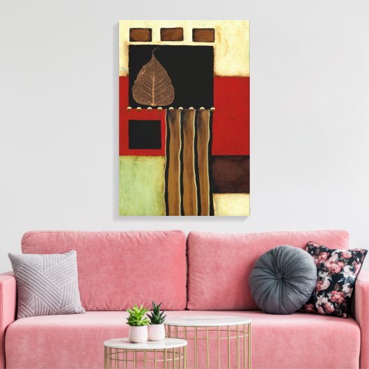 Meerkleurig paneelschilderij met bruin leder canvas afdruk (Insitu (Woonkamer))