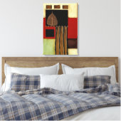 Meerkleurig paneelschilderij met bruin leder canvas afdruk (Insitu (Slaapkamer))
