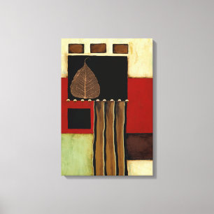 Meerkleurig paneelschilderij met bruin leder canvas afdruk