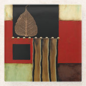 Meerkleurig paneelschilderij met bruin leder glazen onderzetter (Voorkant)