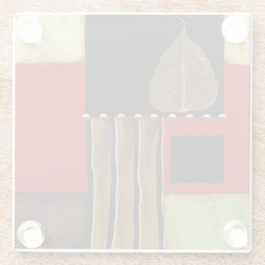 Meerkleurig paneelschilderij met bruin leder glazen onderzetter (Achterkant)