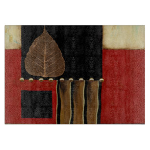 Meerkleurig paneelschilderij met bruin leder snijplank