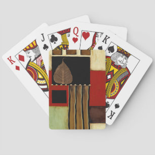 Meerkleurig paneelschilderij met bruin leder speelkaarten