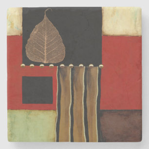 Meerkleurig paneelschilderij met bruin leder stenen onderzetter