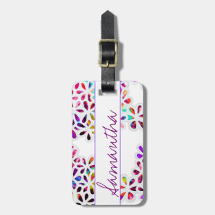 Meerkleurig patroonmonogram van Petal Flowers Bagagelabel
