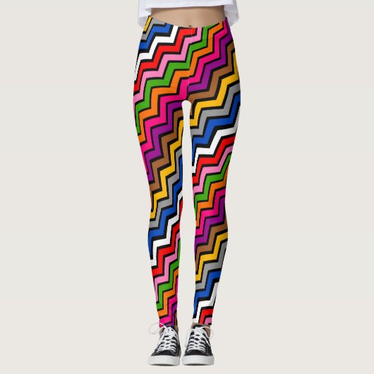 Meerkleurig Zigzag Chevron Zwart Design Leggings (Voorkant)
