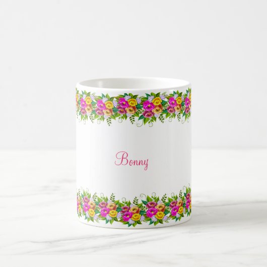 Meerkleurige bloemen en kalligrafie koffiemok (Center)