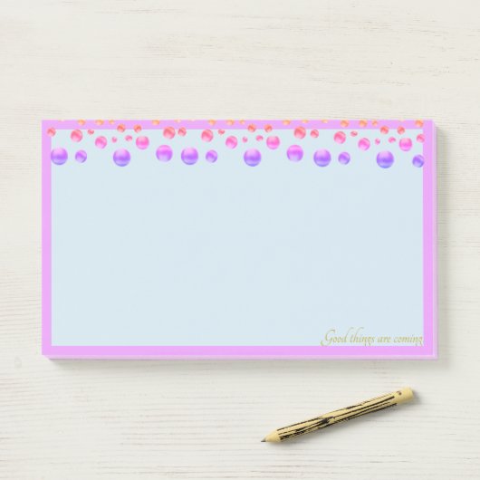 Meerkleurige confetti op lichtblauw post-it® notes (Op bureau)