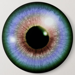 Meerkleurige eyeball ronde button 6,0 cm