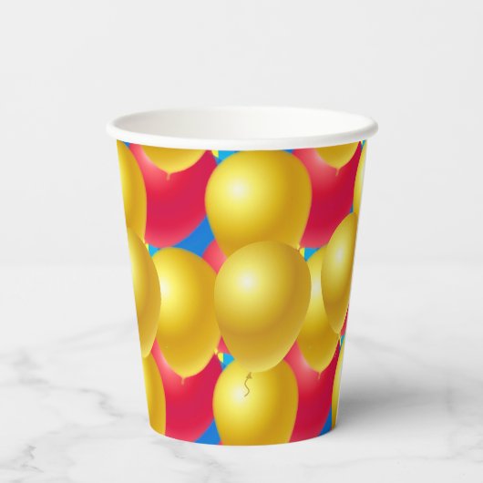 Meerkleurige feestballonnen 50e verjaardag papieren bekers (Achterkant)