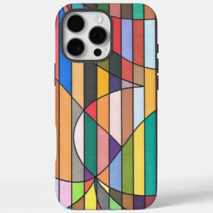 Meerkleurige gestreepte abstract met gebogen geome iPhone 16 pro max hoesje