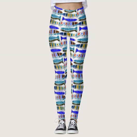 Meerkleurige gestreepte vis Thunder_Cove Leggings (Voorkant)