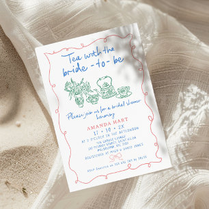 Meerkleurige handgetekende Whimsical Tea Vrijgezel Kaart