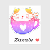 Meerkleurige kat in een mok sticker (Vel)