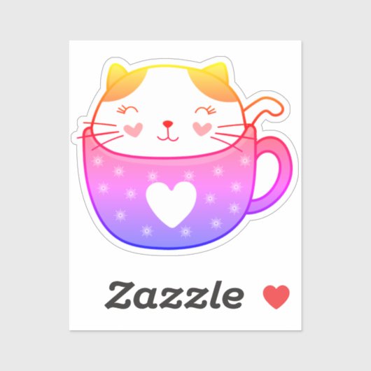Meerkleurige kat in een mok sticker (Vel)