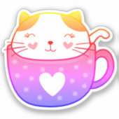 Meerkleurige kat in een mok sticker (Voorkant)