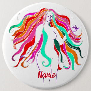 Meerkleurige, langharige godin Thunder_Cove Ronde Button 6,0 Cm