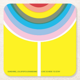 Meerkleurige "Liefde is hier om te blijven" onderz Vierkante Kartonnen Onderzetter