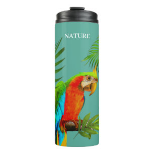 Meerkleurige Macaw Bird & Palm Leaves Thermosbeker