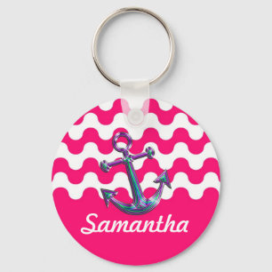Meerkleurige metalen anker op roze avy ZigZag Sleutelhanger