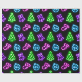 Meerkleurige neon kerst op zwart cadeaupapier
