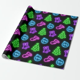 Meerkleurige neon kerst op zwart cadeaupapier