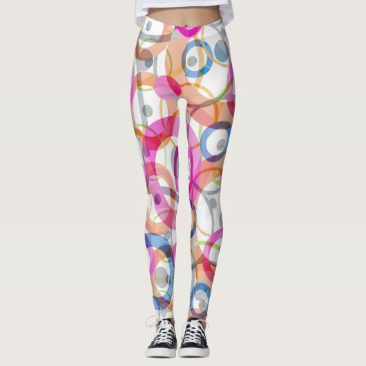 Meerkleurige polka-stippen, cirkels op een wit leggings (Voorkant)