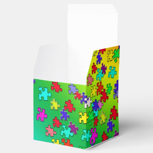 Meerkleurige puzzelstukken bedankdoosjes (Geopend)