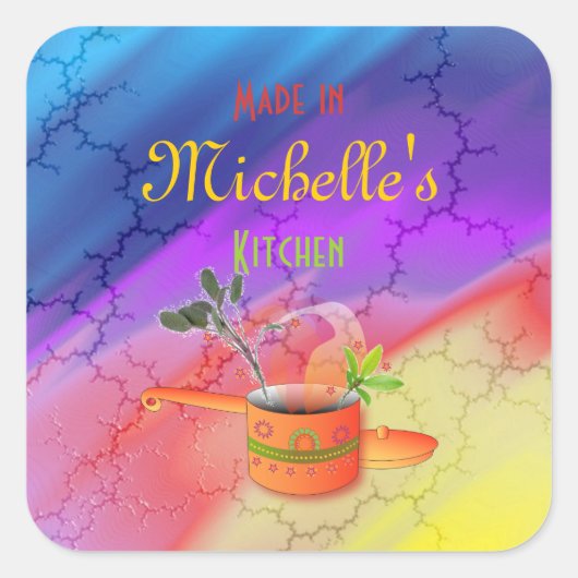 Meerkleurige Sjabloon "Made in Uw Keuken" Vierkante Sticker (Voorkant)
