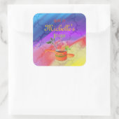 Meerkleurige Sjabloon "Made in Uw Keuken" Vierkante Sticker (Tas)