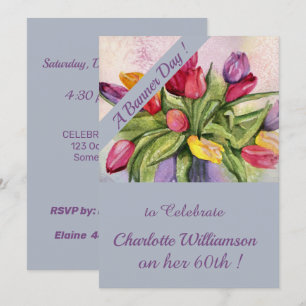 Meerkleurige Tulp Waterverf Verjaardag Bloemen Kaart